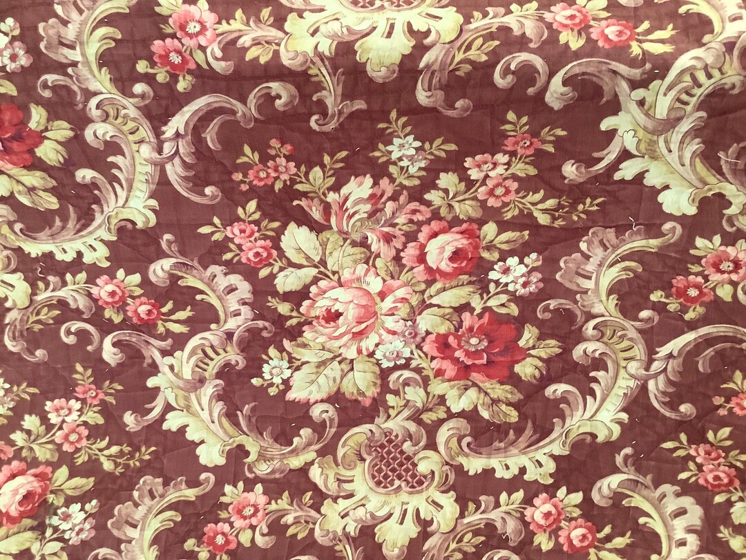 Authentic Rococo Textiles Antique 19th Century French Rococo Print Cotton Fabric Floral Rose ...