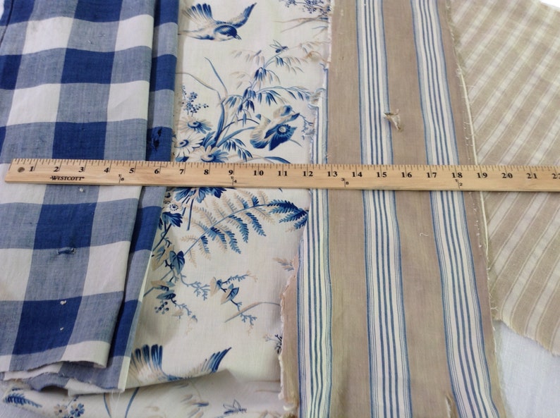 Antique Vintage French Fabric Coordinates bundles project Ticking Floral Vichy
