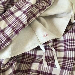 Antique Vintage French Kelsch Linen Duvet Cover Rare Purple Plaid