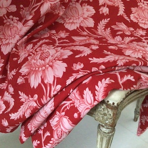 Antique French Fabric Printed Cotton 19th Century  Stylized  Floral Motif Decor