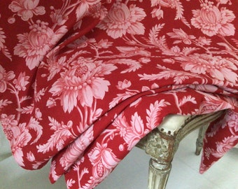 Antique French Fabric Printed Cotton 19th Century  Stylized  Floral Motif Decor