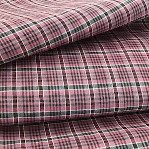 Vintage French cotton Purple plaid shirting dress fabric small scale dolls sewing