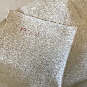 Fransk hampa kökshandduk 1800-tals tung antik textil monogram M*B