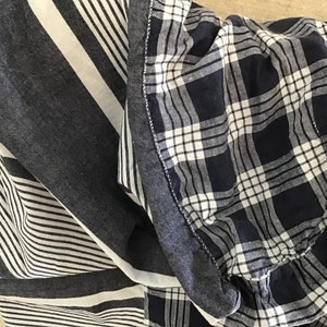 Antique / Vintage French Cotton Blue Stripe Ticking & Blue Plaid fabric