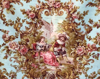 Délicieux tissu inutilisé en coton imprimé lourd antique Français toile romantique