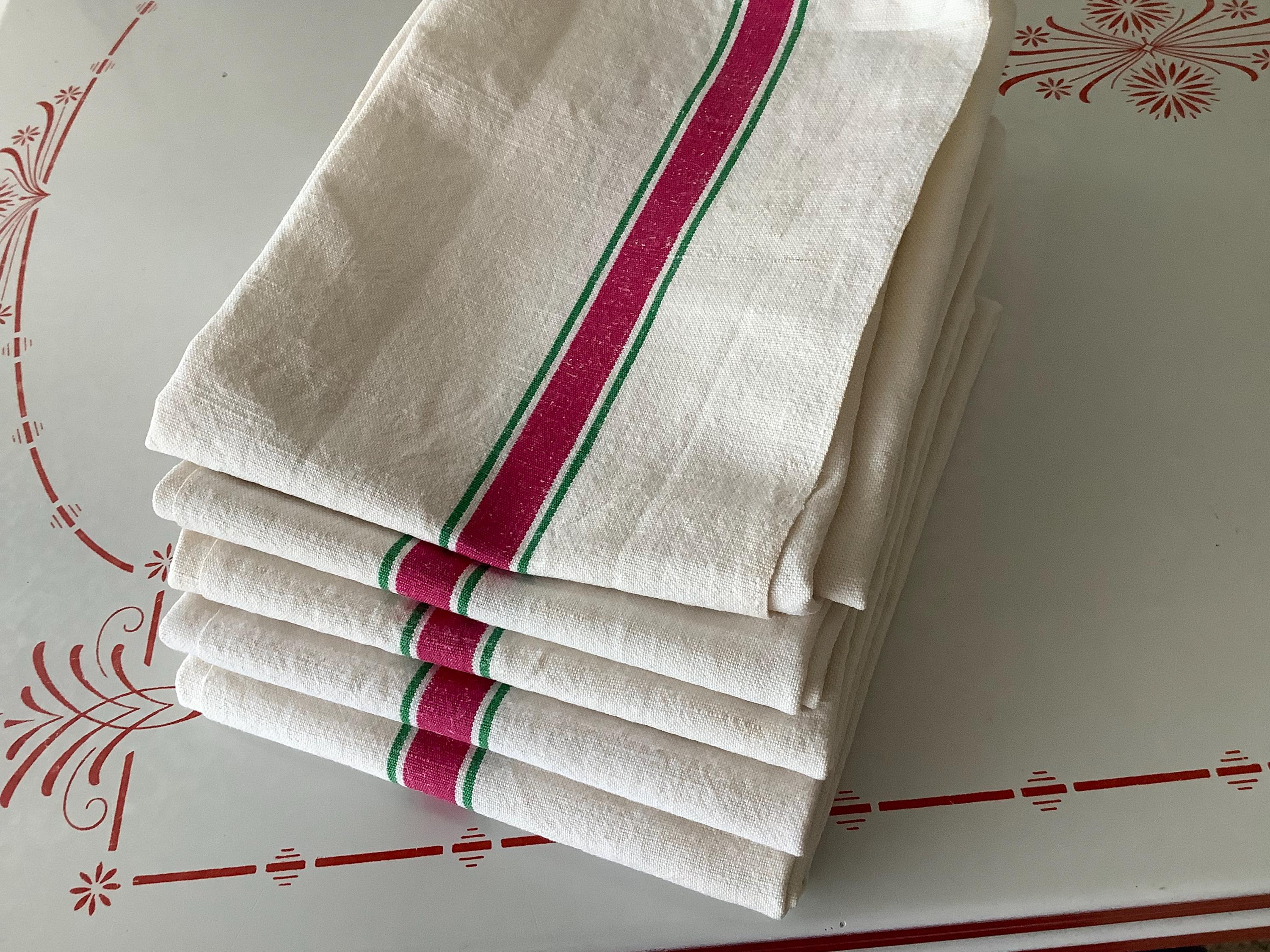 ONE Vintage French Stripe Basque Linen Torchon Tea Kitchen Dish