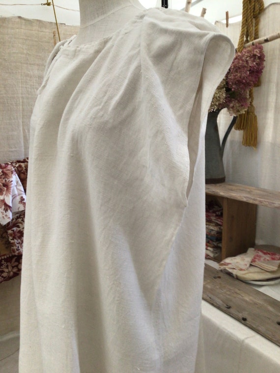 Antique French linen night dressing gown peasant … - image 3