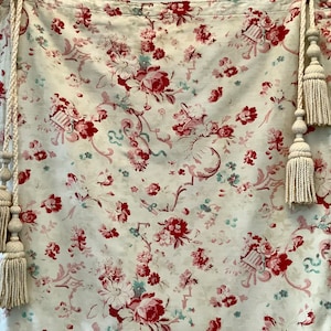 Delightful Antique French Floral Cotton Curtain Panel W Trim Fabric Shabby Chic