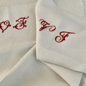 Set of 5 Antique French Cotton Linen Napkins / Guest Towel Monogram  VF