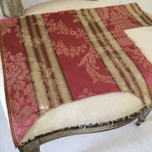Antique French Silk Stripe Damask Fabric 19th c. RARE  Napoleon III Fragment Red Gold