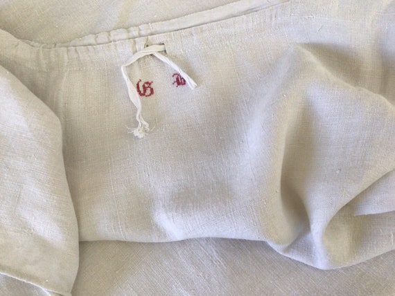 Antique French linen night dressing gown peasant … - image 1