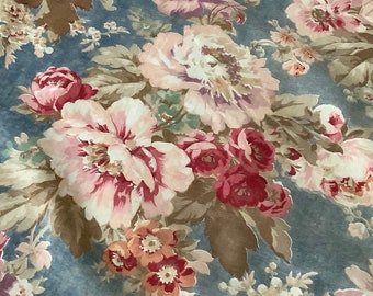 Lovely Vintage  French Cotton Fabric Floral Cabbage Rose Shabby Chic