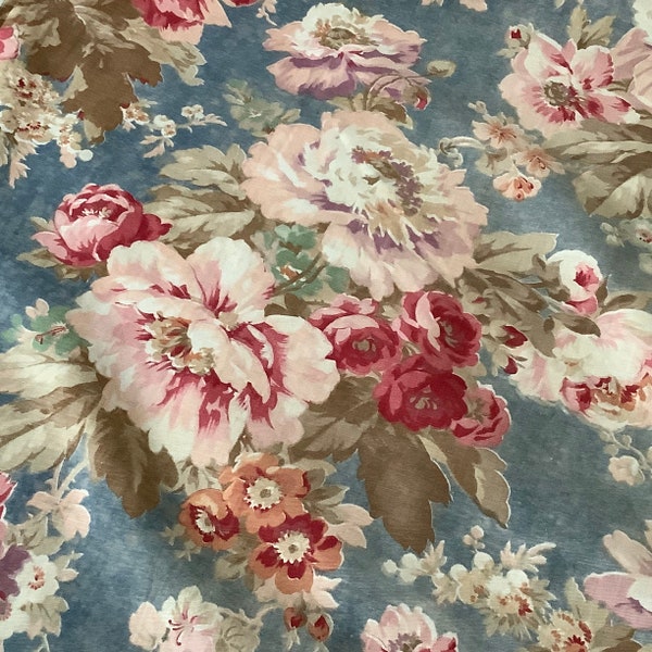 Lovely Vintage  French Cotton Fabric Floral Cabbage Rose Shabby Chic