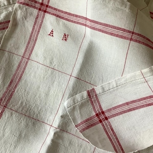 ONE Antique Vintage French Rustic hemp Linen Torchon Tea Kitchen Towel  Mono AN