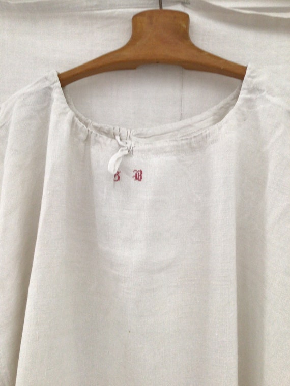 Antique French linen night dressing gown peasant … - image 5