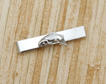 Fish Tie Clip Fishermen Fishing Gift Trout Reel Wedding Wild Sea Bar Clasp Swank