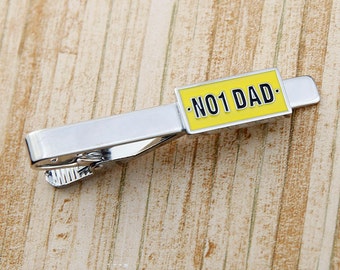 Number 1 Dad Tie Bar Clasp Clip Fathers Day Gift Prize Best Dad No Yellow License Plate