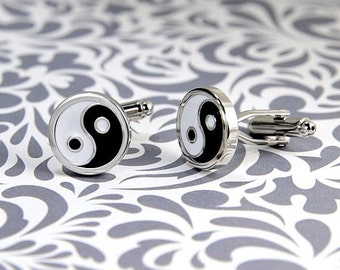 EN VENTE Ying Yang Noir Blanc Boutons de Manchette