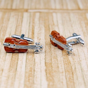 Brown Violin Cufflinks Music Musician Instrument Harmony Party Gift Band Orchestra Viola