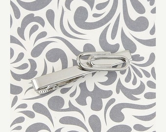 ON SALE Paper Clip Office Supplies Tie Clip Silver Black Wedding Bar Clasp