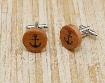 Anchor Wood Cufflinks Sail Boat Nautical Cruise Ship Swim Sea Captain