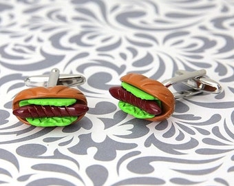 EN VENTE Hot Dog Cufflinks Die Cast Wiener Food