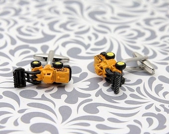 ON SALE Bulldozer Construction Worker Builder Yellow Cufflinks Gift