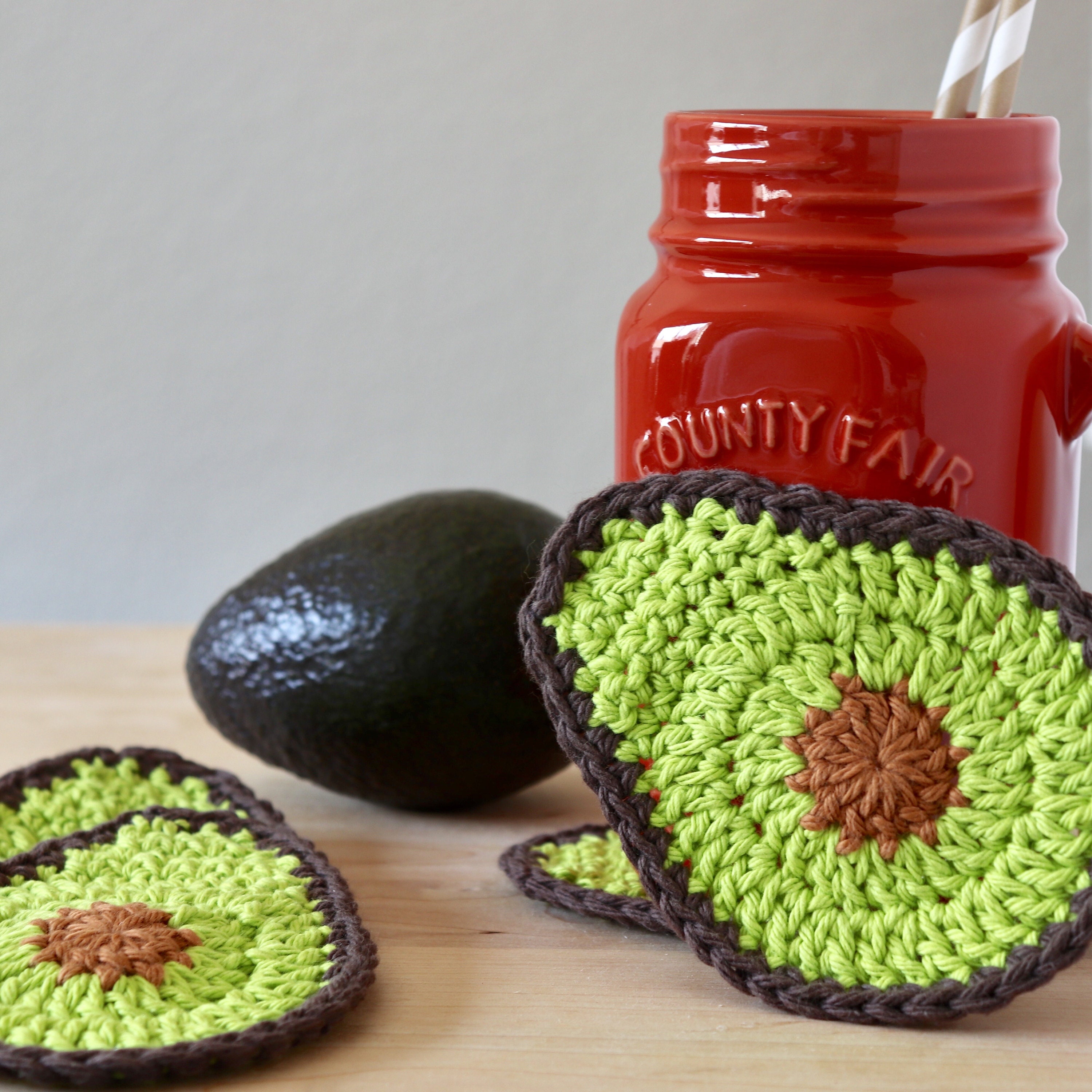 Avocado Drink Coasters Crochet Pattern