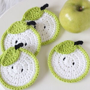 Apple Coaster, Set Of 4, Green Apple Coaster, Teachers Gift, Housewarming Gift, Apple Decorations For Kitchen, Hostess Gift, Mug Coaster