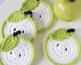 Apple Coaster, Set Of 4, Green Apple Coaster, Teachers Gift, Housewarming Gift, Apple Decorations For Kitchen, Hostess Gift, Mug Coaster
