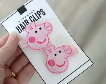 Cute Little Pig Hair Clips-Pink Pig Hair Clips-Toddler and kids alligator Style Hair Clips- Non Slip 2 Inch-Farm Animal Hair Accessory