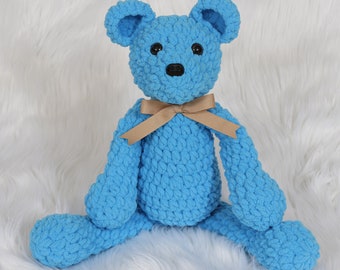 Blue Teddy Bear, Stuffed Animal, Crochet Toy, Baby Shower Gift, Toys For Kids, Rattle Toy, Kids Birthday Gift, Crochet Bear, Toddler Gift