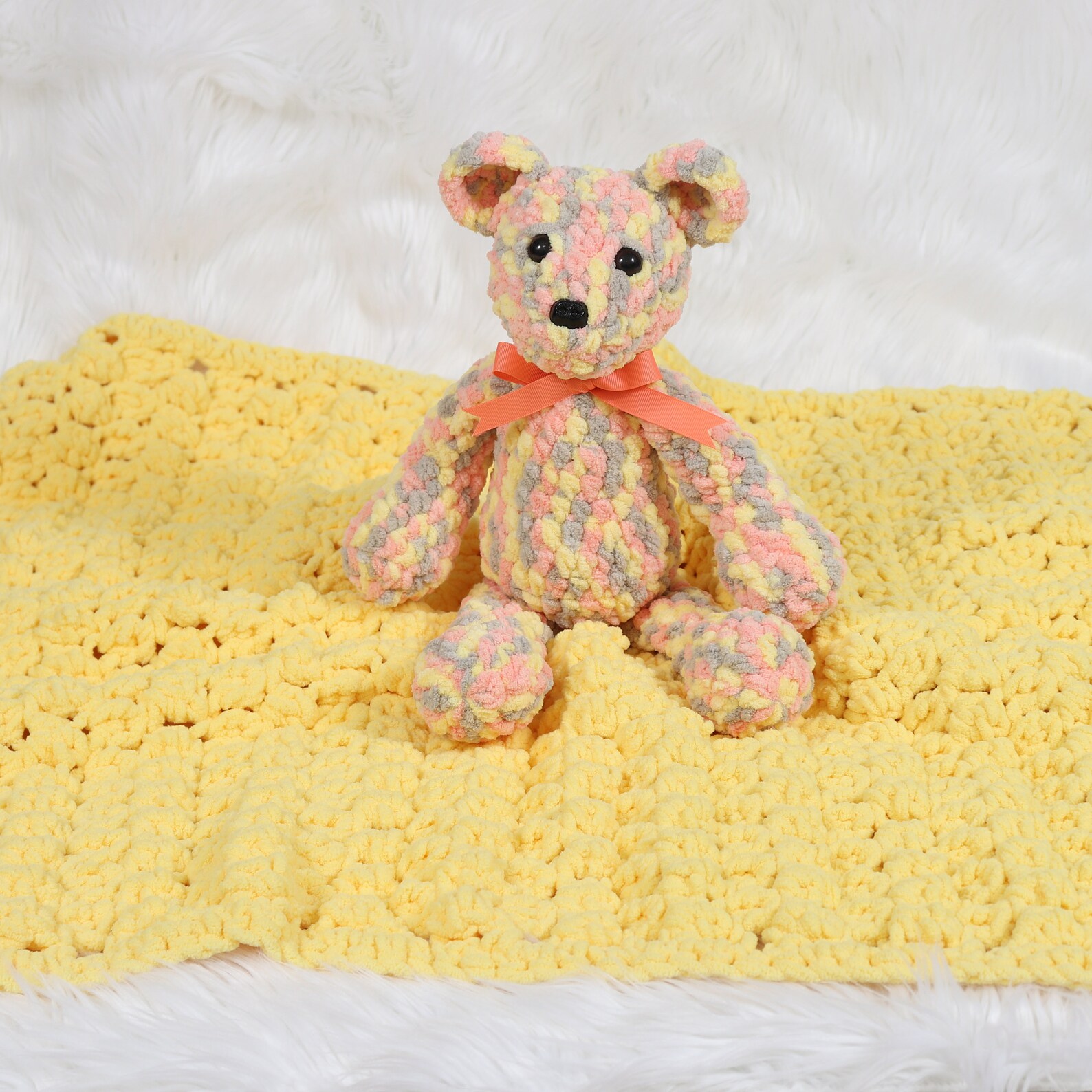 Yellow Baby Blanket Teddy Bear and Blanket Set Neutral Baby Etsy