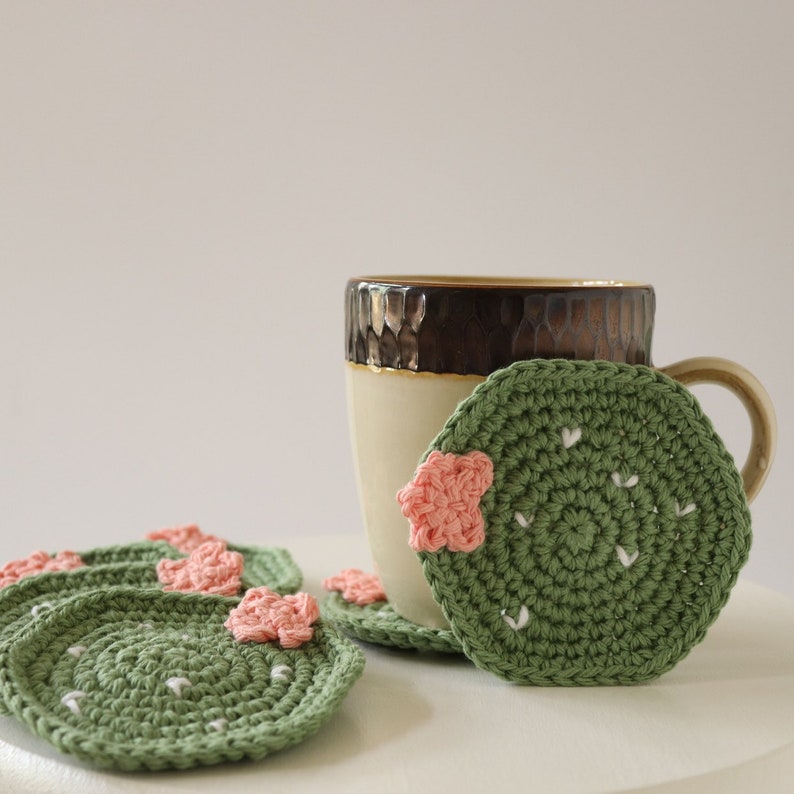 Crochet Cactus Coasters Set of 6 Prickly Pear Coaster Set | Etsy