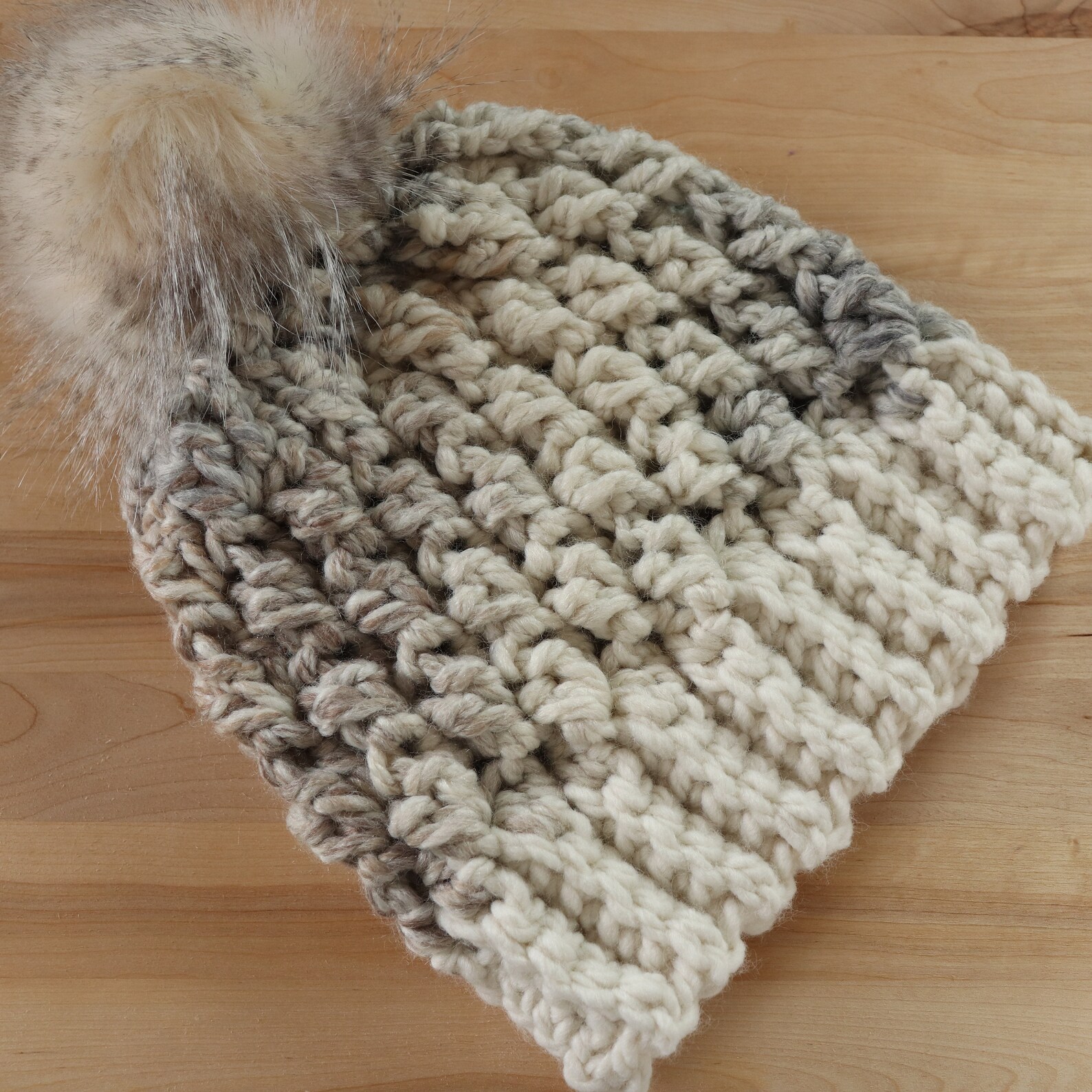 Cream Winter Hat With Large Pom Crochet Beanie With Pom Pom Etsy