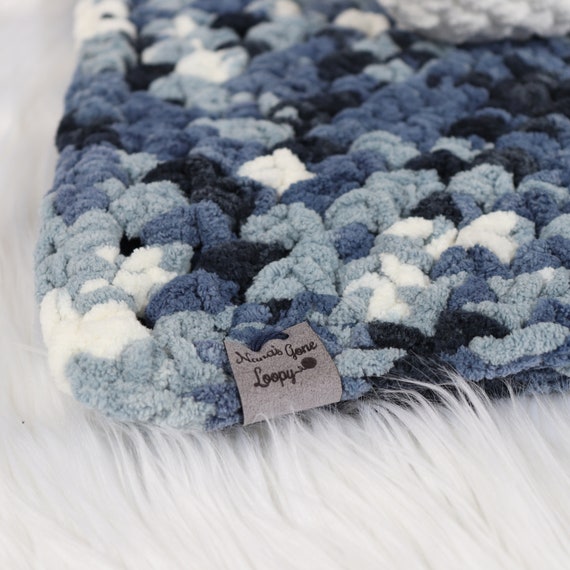 Chenille Baby Blanket Blue And White Baby Blanket Carseat Etsy