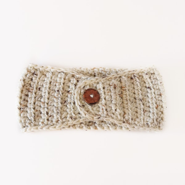 Crochet Ear Warmer, Wide Winter Headband, Chunky Headband with button closure, Extra Large Women's Ear Warmer