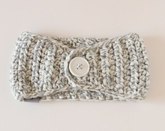 Crochet Ear Warmer, Wide Winter Headband, Chunky Headband with button closure, Women's Ear Warmer, Size Small