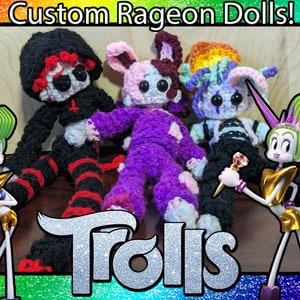 ¡Muñeca de ganchillo personalizada Trolls Rageon! - Monte Rageon, Monte Rageous, Terciopelo y chapa, Dreamworks Trolls, Crochet, Personalizado, Muñeca