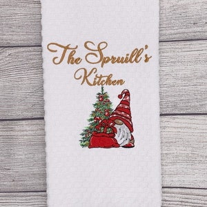 Personalized / Custom Embroidered Kitchen Towel  - Holiday Gnome Kitchen Decor Towel