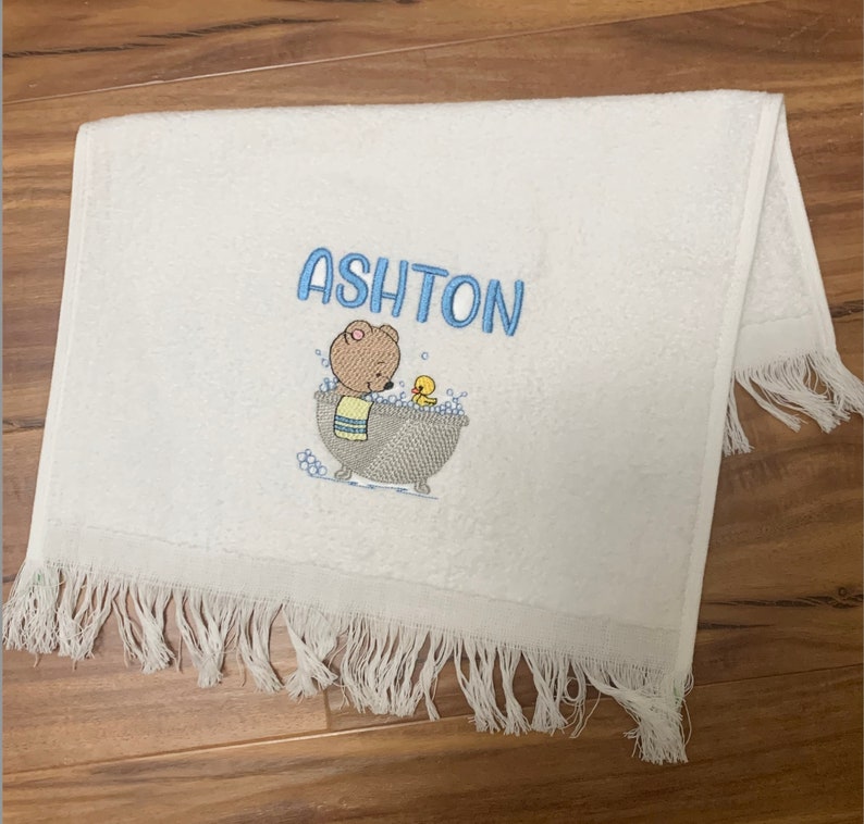 Embroidered Personalized Kids Hand Bath Towel Kids Custom Embroidery Towel Gift for Kids image 1