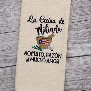 Personalized Embroidered Kitchen Towel with PR Flag Mortar - La Cocina de ......(Name | Nombre) \ Personalized - Custom Mother's Day Gift