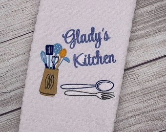 Personalized Embroidered Kitchen Towel \ Personalized - Custom Mother's Day Gift