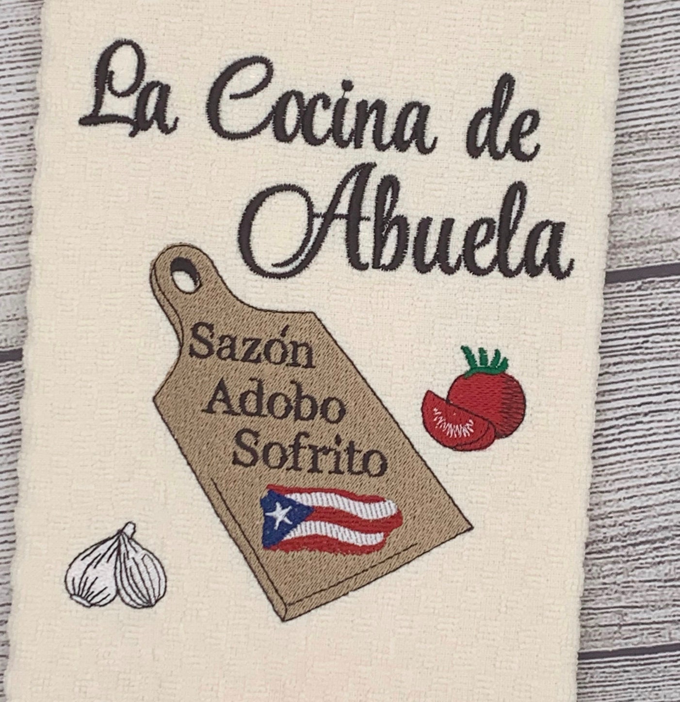 Embroidered Kitchen Towel With PR Flag Mortar La Cocina De 