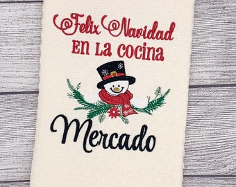 Personalized Embroidered Kitchen Towel - Feliz Navidad Familia (Last Name)