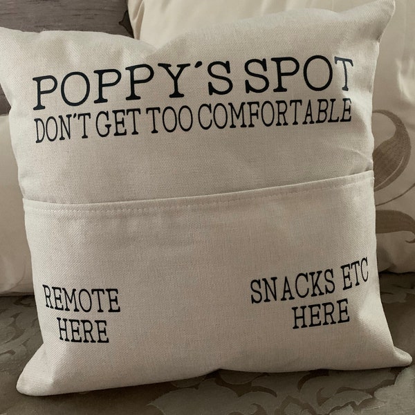 Poppy's Spot Remote Pocket Pillow (COVER ONLY) / Dad's Remote Pillow / Father's Day Gift / Personalized Remote Pillow