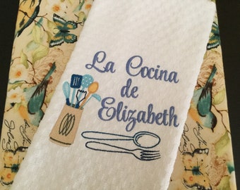 Personalized Embroidery Kitchen Towel - La Cocina de ......(Name | Nombre)\ Personalized - Custom Mother's Day Gift