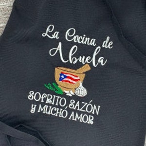 Embroidered Puerto Rican Kitchen Apron: La Cocina de Abuela