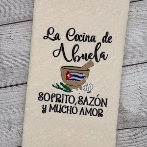 La Cocina de Abuela with the Cuban Flag embroidered on Pilon \ Spanish Kitchen Decor \ Mother's Day Gift