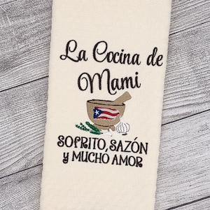 Embroidered Kitchen Towel: PR Flag Mortar - La Cocina de Mami